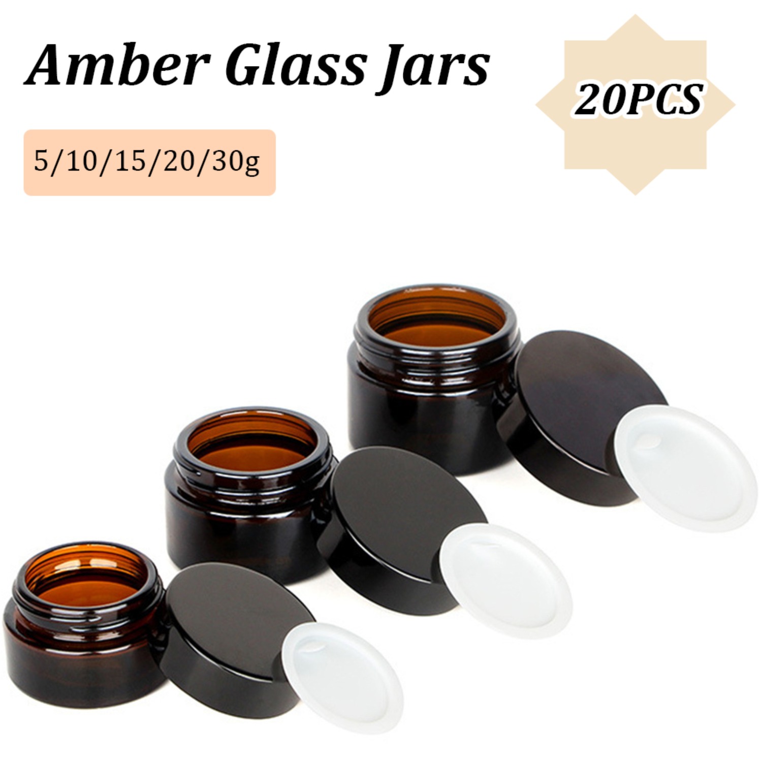 Black Tin Candle - 20PCS Small Amber Glass Jars with