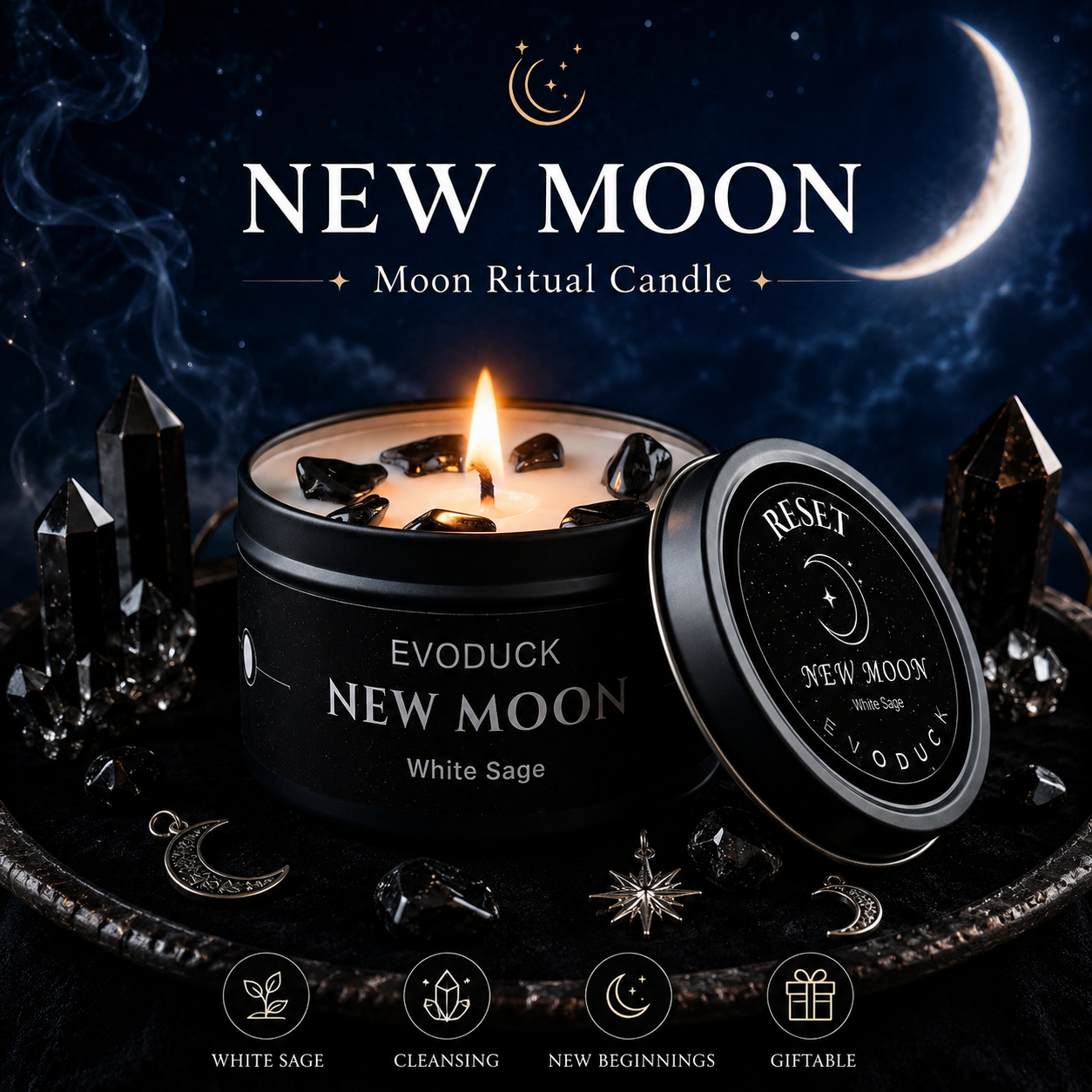 1pc New Moon Scented Candles C – Black Tin Candle Bewertung und Preis