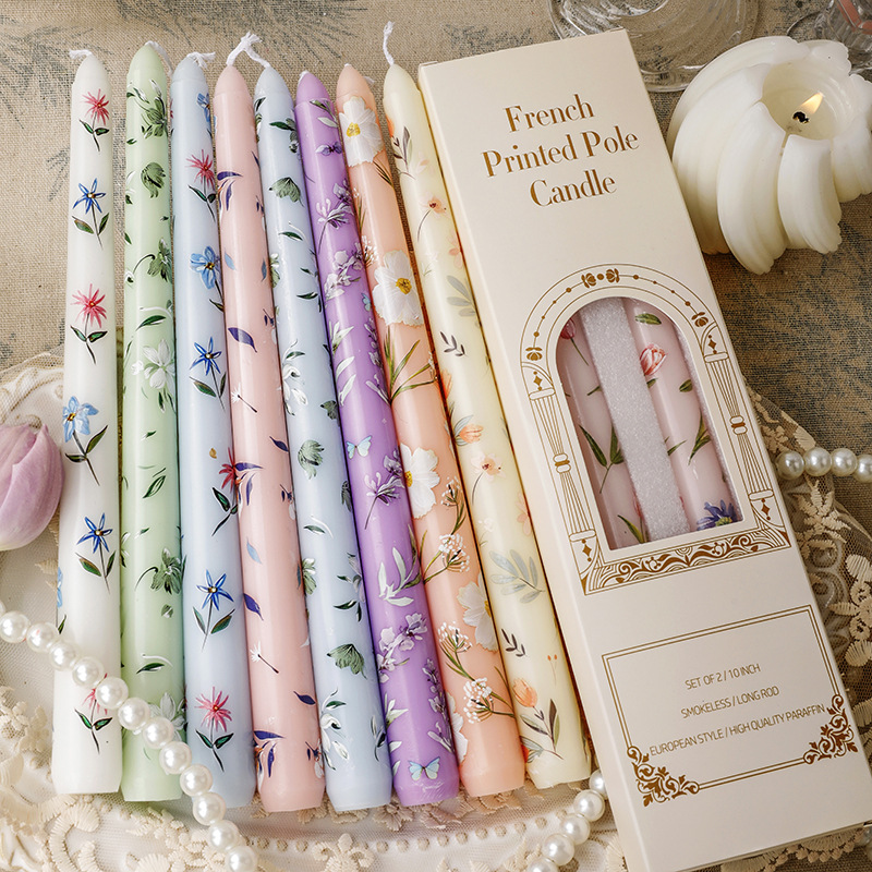 2PCS Long Candles Floral Print – Candle Supplies Bulk Bewertung und Preis