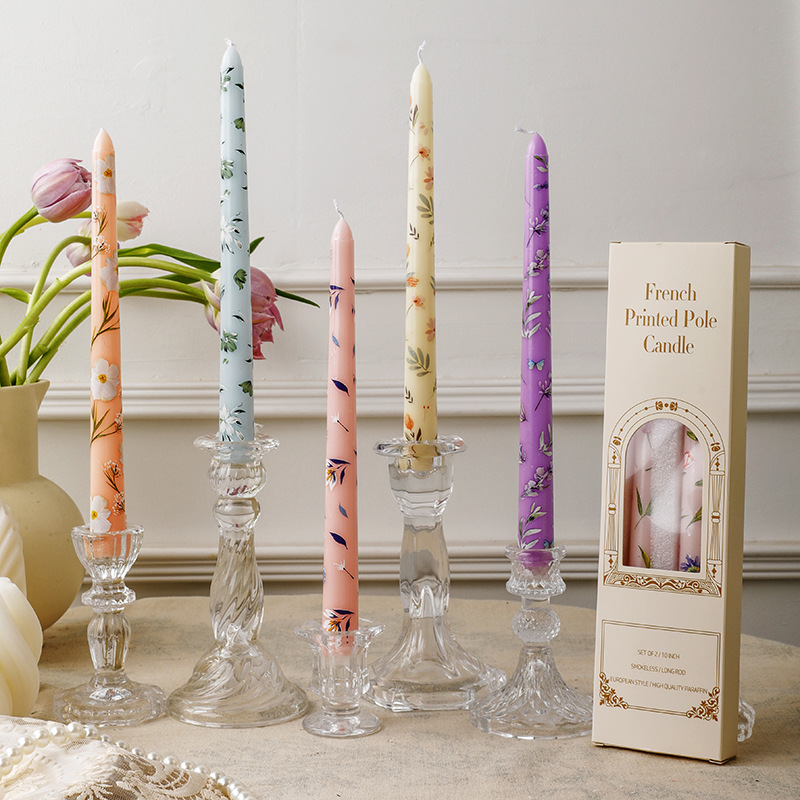 2PCS Long Candles Floral Print – Candle Supplies Bulk Bewertung und Preis