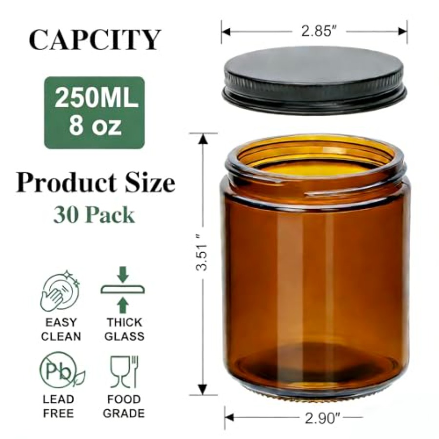 8oz Amber Candle Jars Set of 3 – Black Tin Candle Bewertung und Preis